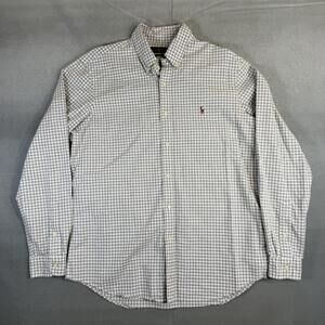 Polo Ralph Lauren Oxford Shirt Mens Large Gray White Check Plaid Classic Fit